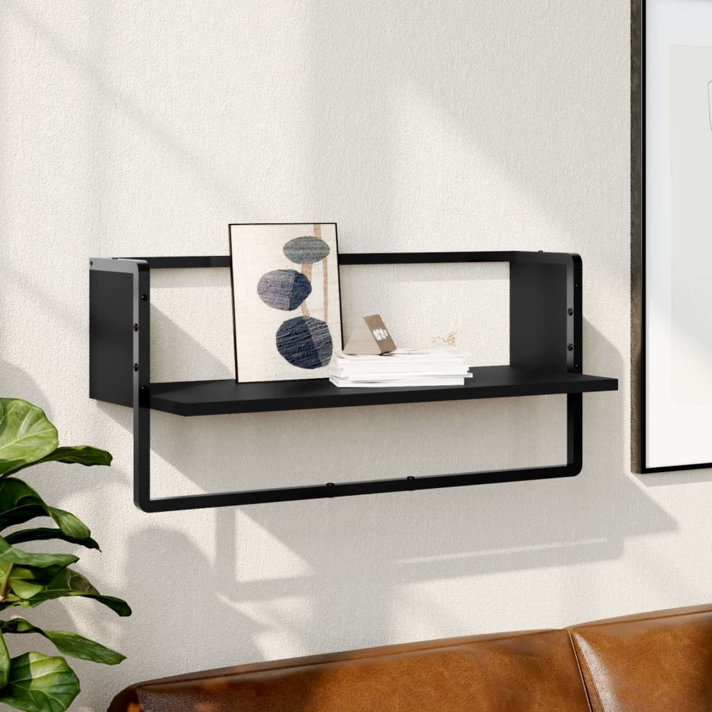 vidaXL Wall Shelf with Bar Black 65x25x30 cm