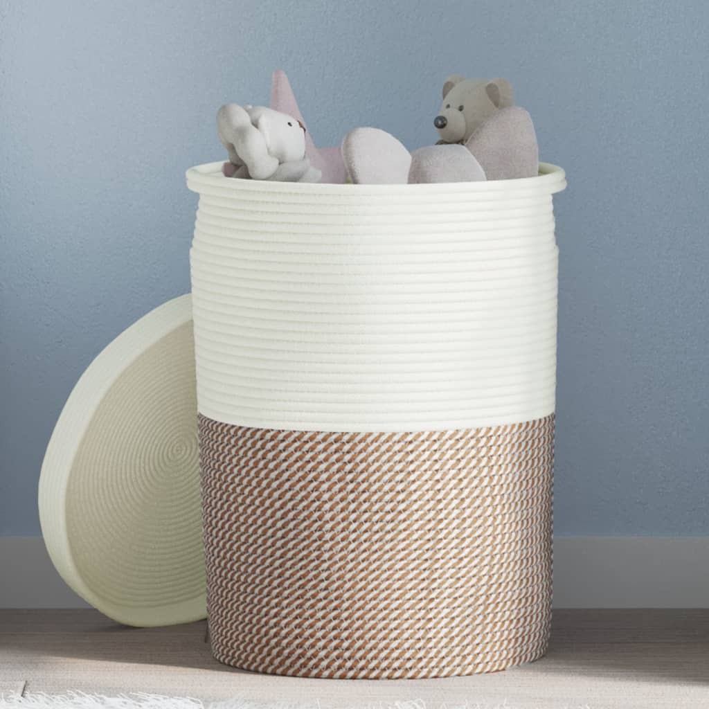 vidaXL Storage Basket with Lid Brown and White 37x50 cm Cotton