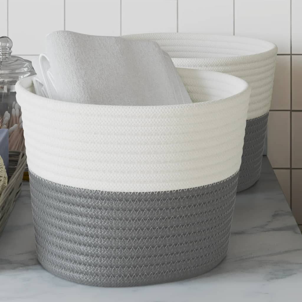 vidaXL Storage Baskets 2 pcs Grey and White 24x18 cm Cotton