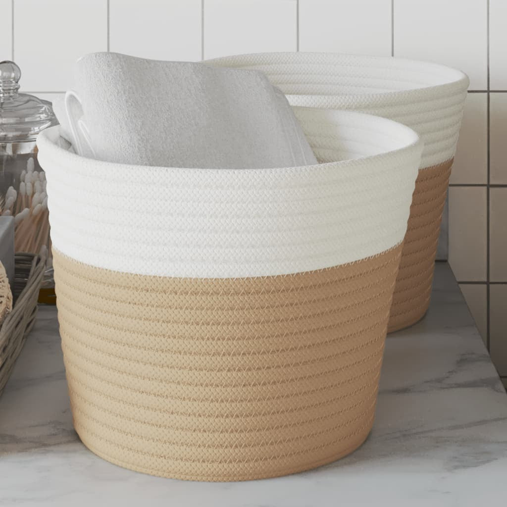 vidaXL Storage Baskets 2 pcs Beige and White 24x18 cm Cotton