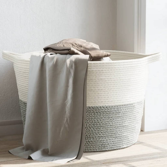 vidaXL Laundry Basket Grey and White 60x36 cm Cotton