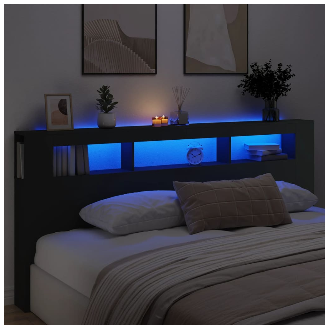 vidaXL LED Headboard Black 220x18.5x103.5 cm Engineered Wood