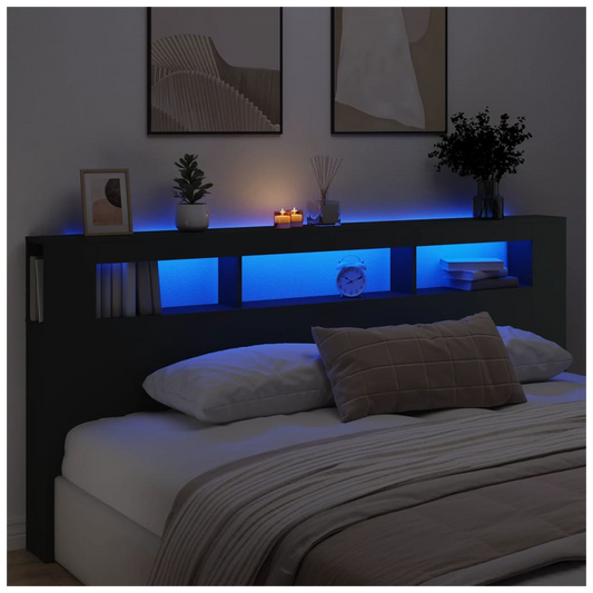 vidaXL LED Headboard Black 220x18.5x103.5 cm Engineered Wood