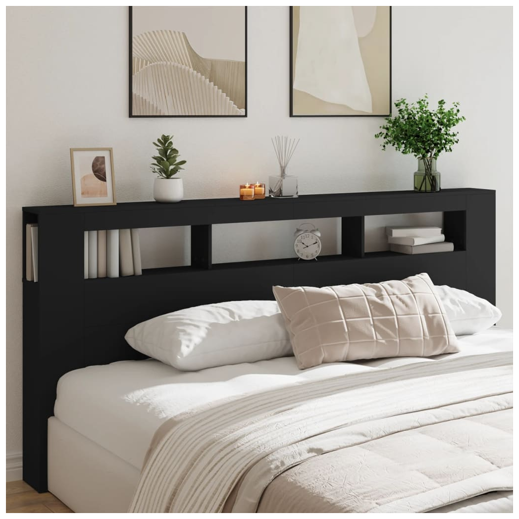 vidaXL LED Headboard Black 220x18.5x103.5 cm Engineered Wood