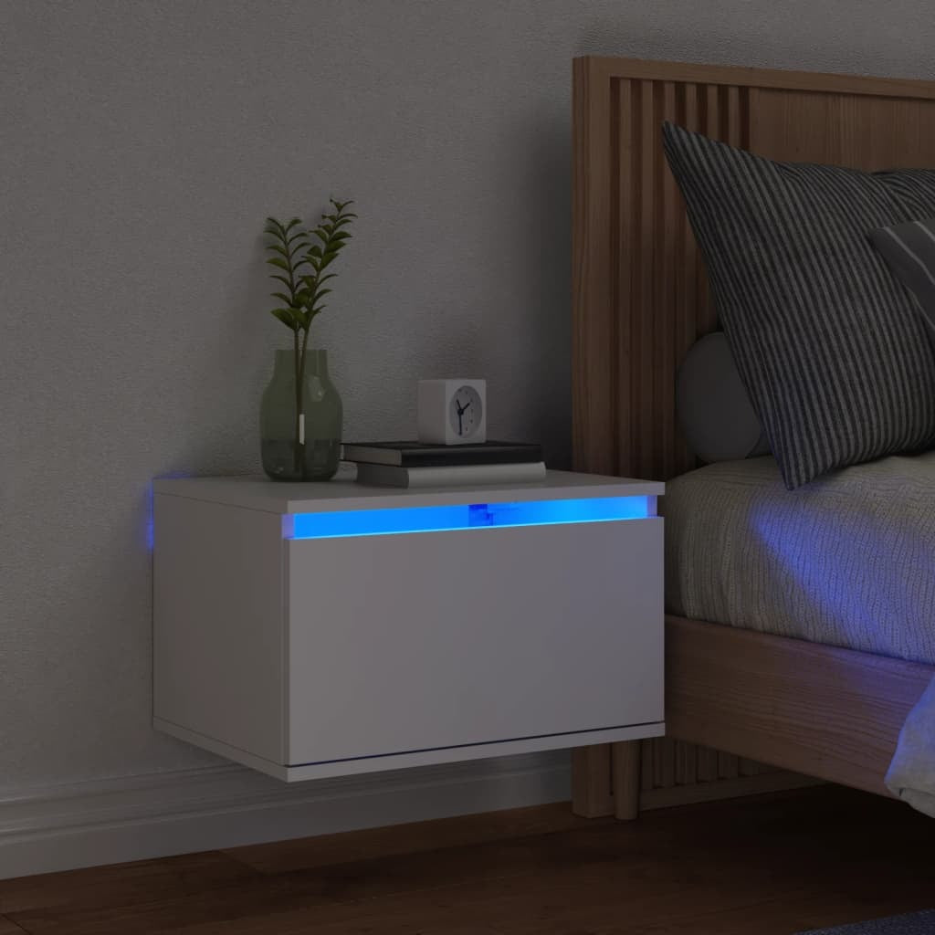 vidaXL Wall-mounted Bedside Cabinet with LED Lights White