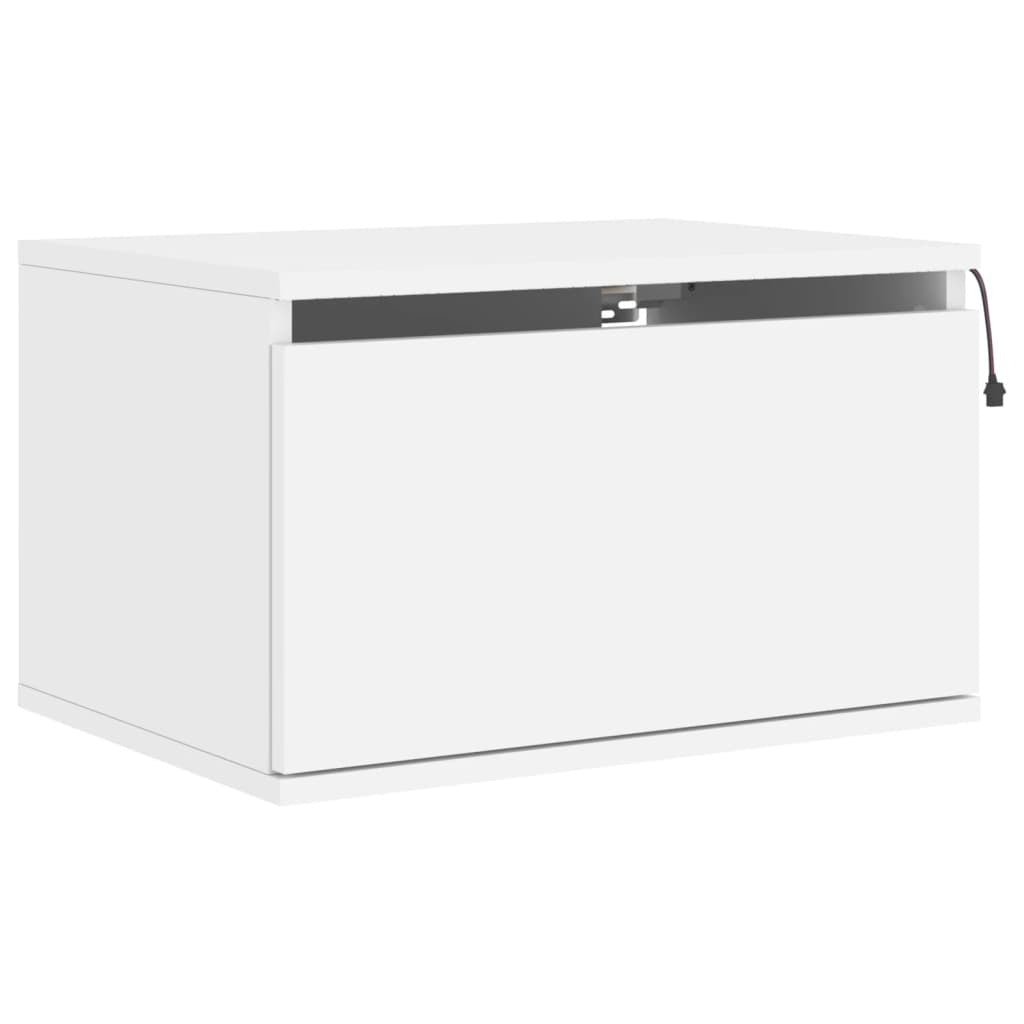 vidaXL Wall-mounted Bedside Cabinet with LED Lights White