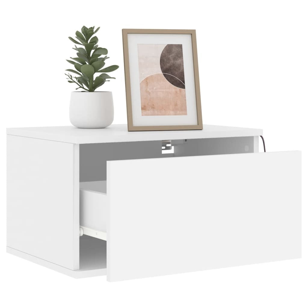 vidaXL Wall-mounted Bedside Cabinet with LED Lights White