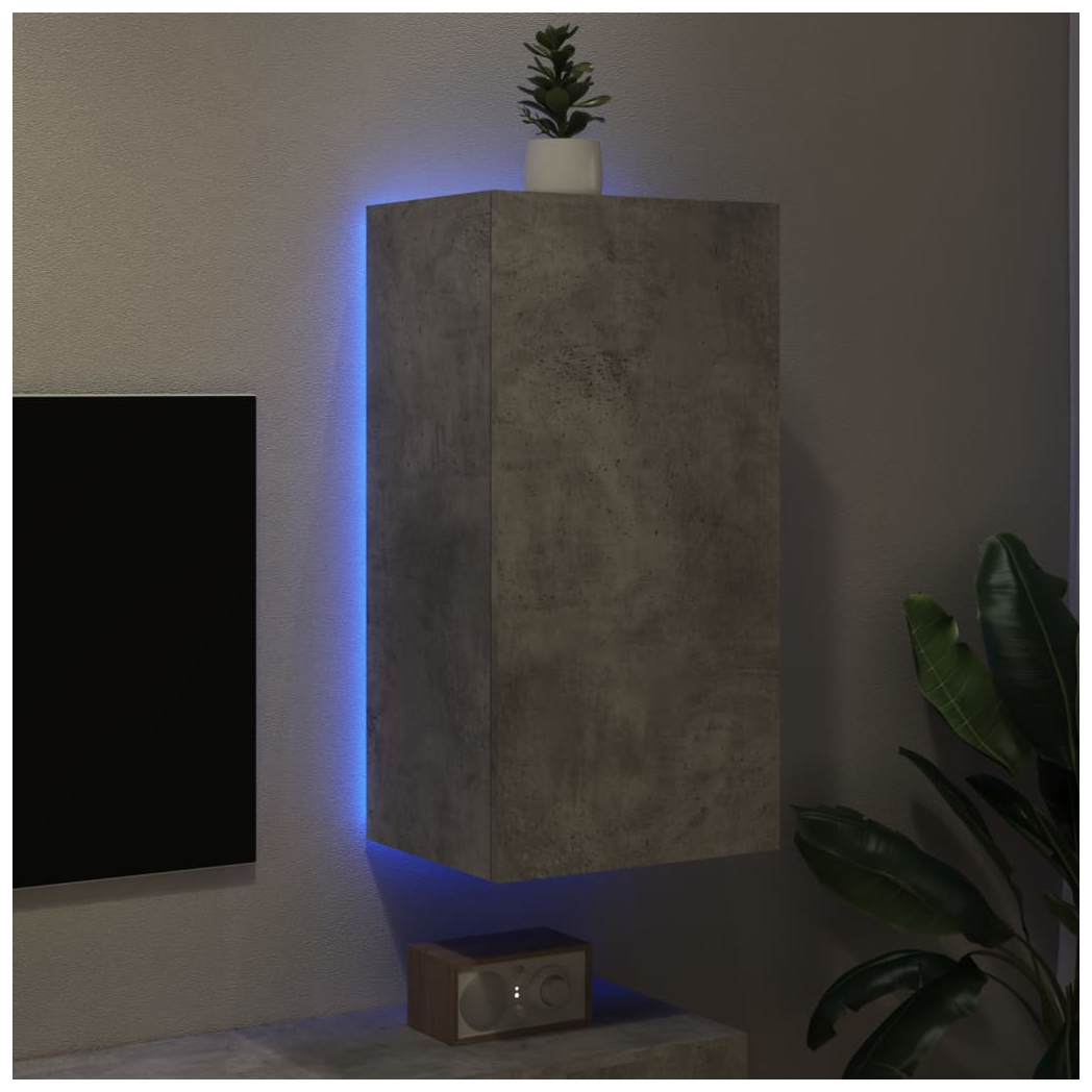 vidaXL TV Wall Cabinet with LED Lights Concrete Grey 40.5x35x80 cm