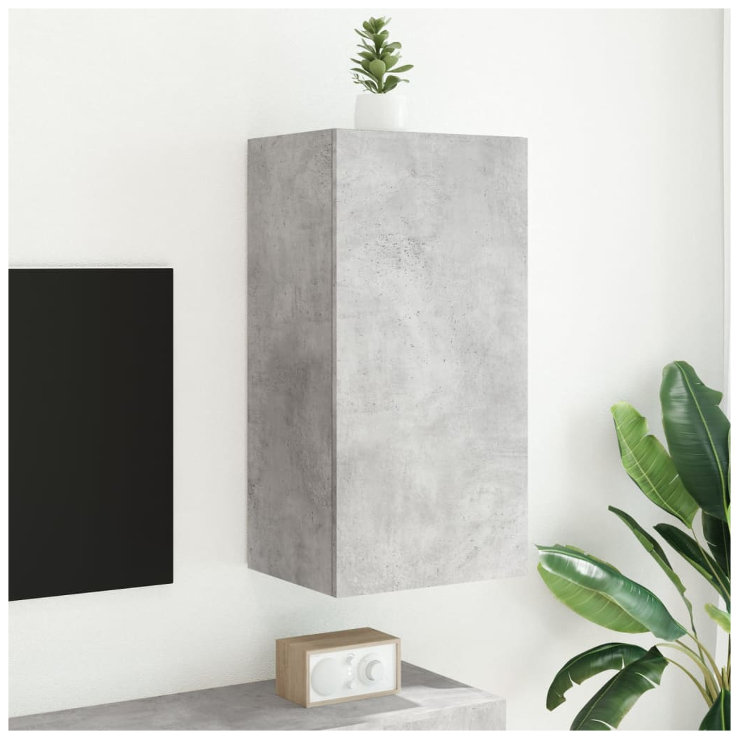 vidaXL TV Wall Cabinet with LED Lights Concrete Grey 40.5x35x80 cm