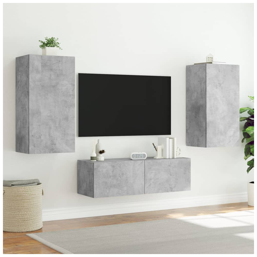 vidaXL TV Wall Cabinet with LED Lights Concrete Grey 40.5x35x80 cm