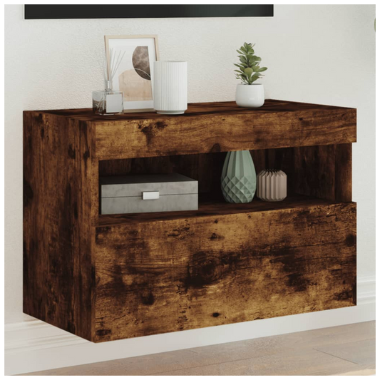 vidaXL TV Wall Cabinet with LED Lights Smoked Oak 60x30x40 cm