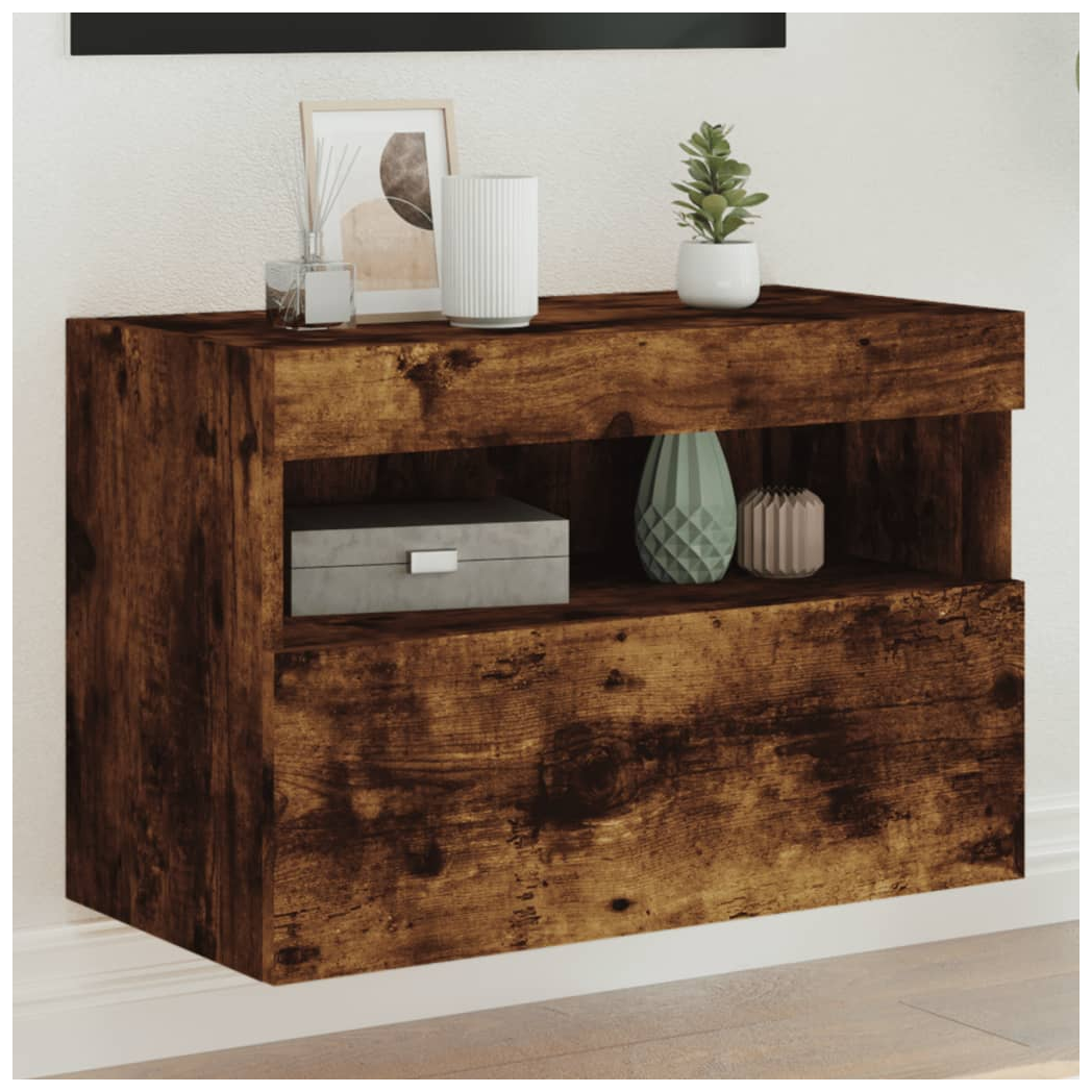 vidaXL TV Wall Cabinet with LED Lights Smoked Oak 60x30x40 cm