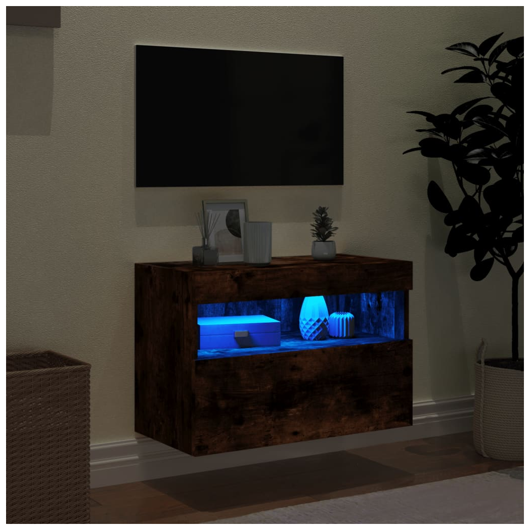 vidaXL TV Wall Cabinet with LED Lights Smoked Oak 60x30x40 cm