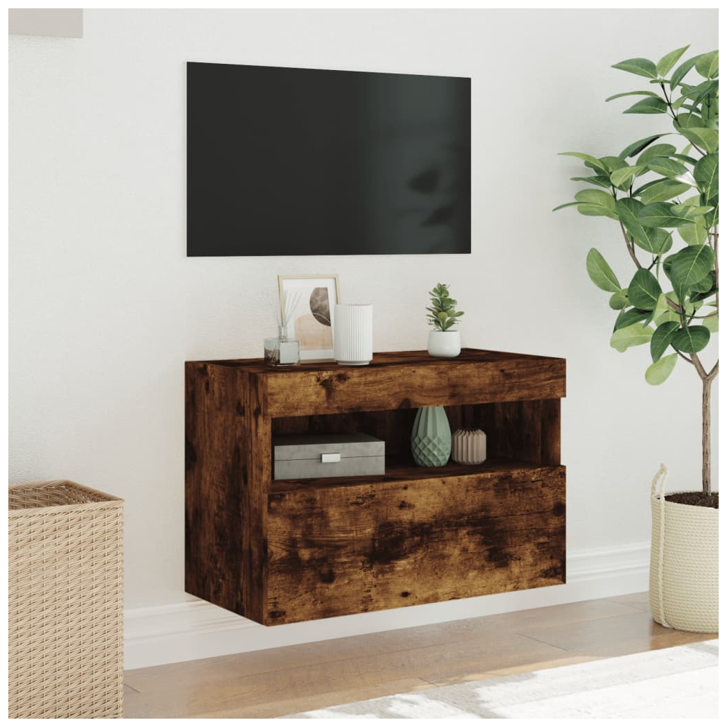 vidaXL TV Wall Cabinet with LED Lights Smoked Oak 60x30x40 cm