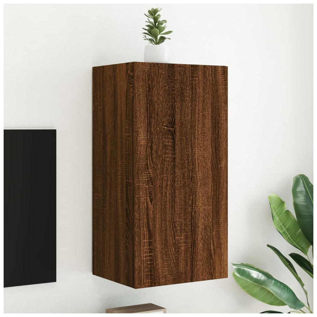 vidaXL TV Wall Cabinet with LED Lights Brown Oak 40.5x35x80 cm