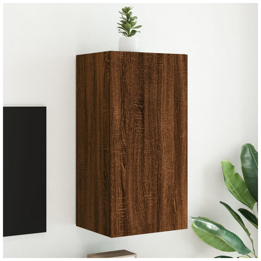 vidaXL TV Wall Cabinet with LED Lights Brown Oak 40.5x35x80 cm