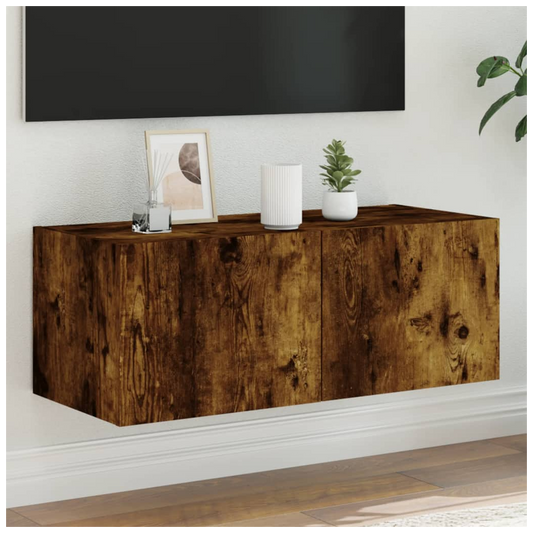 vidaXL TV Wall Cabinet with LED Lights Smoked Oak 80x35x31 cm