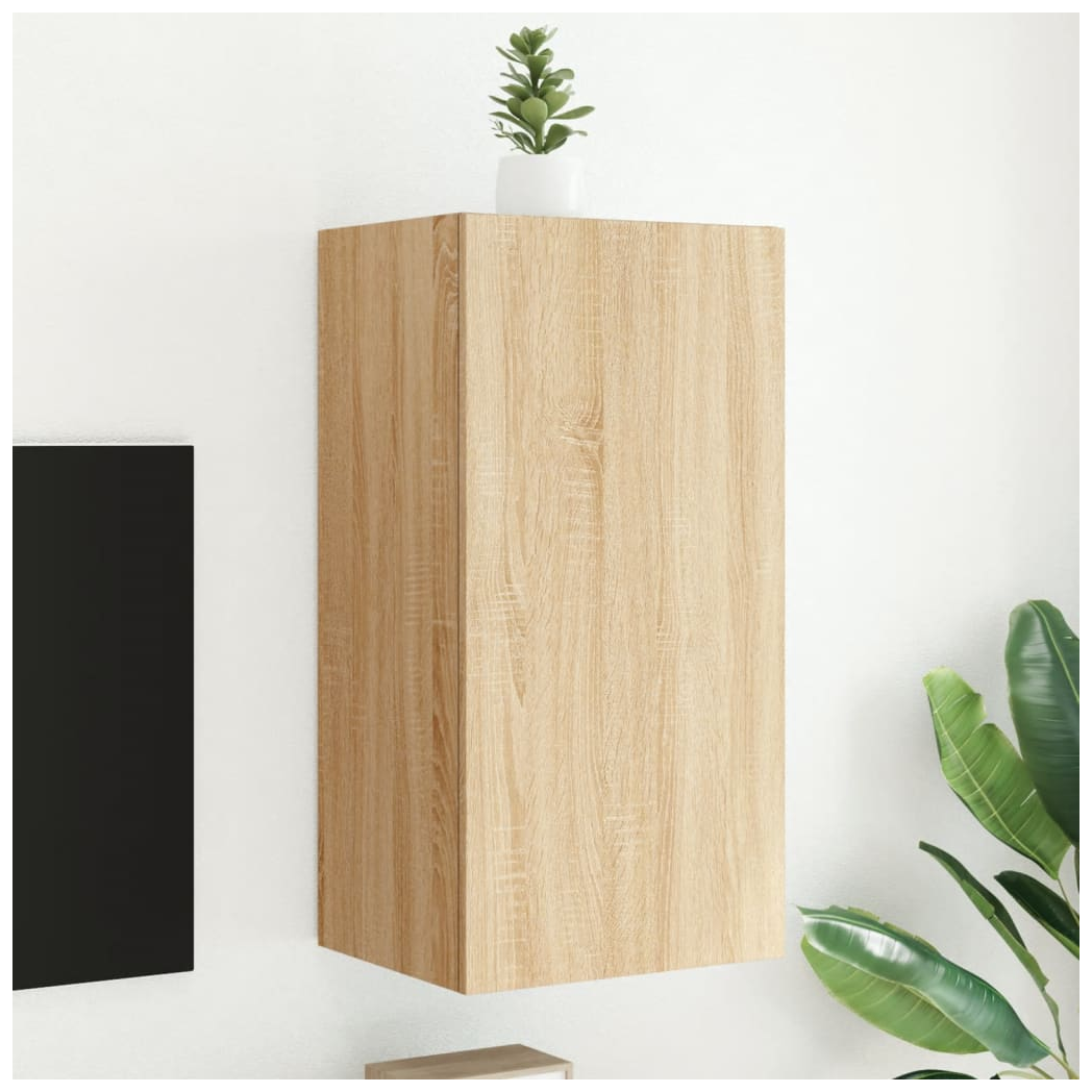 vidaXL TV Wall Cabinet with LED Lights Sonoma Oak 40.5x35x80 cm