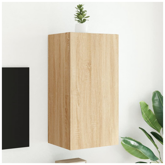 vidaXL TV Wall Cabinet with LED Lights Sonoma Oak 40.5x35x80 cm