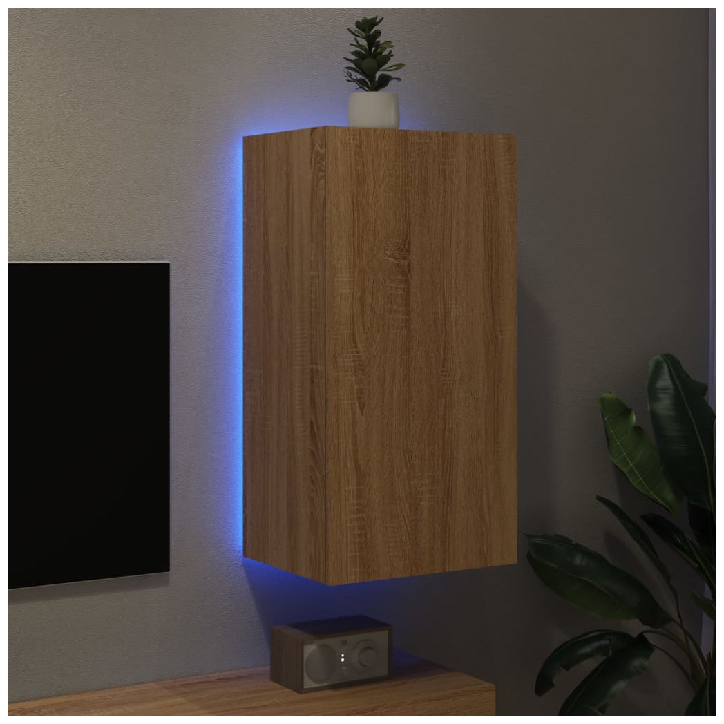 vidaXL TV Wall Cabinet with LED Lights Sonoma Oak 40.5x35x80 cm