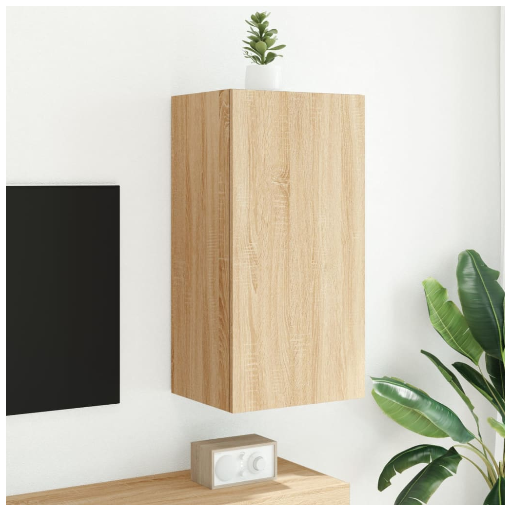 vidaXL TV Wall Cabinet with LED Lights Sonoma Oak 40.5x35x80 cm