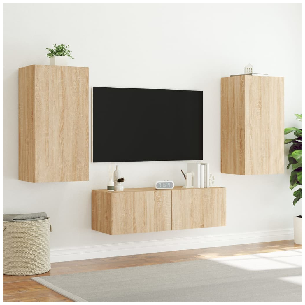 vidaXL TV Wall Cabinet with LED Lights Sonoma Oak 40.5x35x80 cm