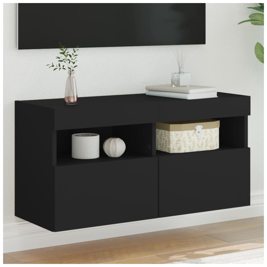 vidaXL TV Wall Cabinet with LED Lights Black 80x30x40 cm