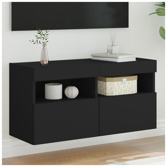 vidaXL TV Wall Cabinet with LED Lights Black 80x30x40 cm