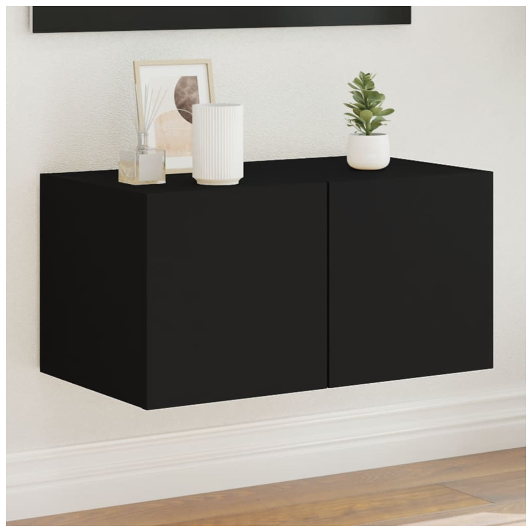 vidaXL TV Wall Cabinet with LED Lights Black 60x35x31 cm