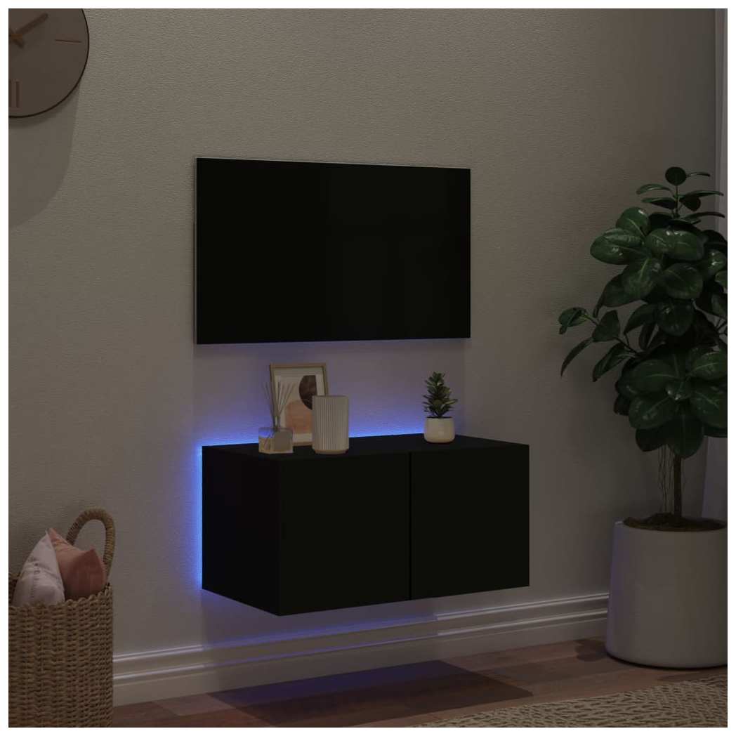 vidaXL TV Wall Cabinet with LED Lights Black 60x35x31 cm