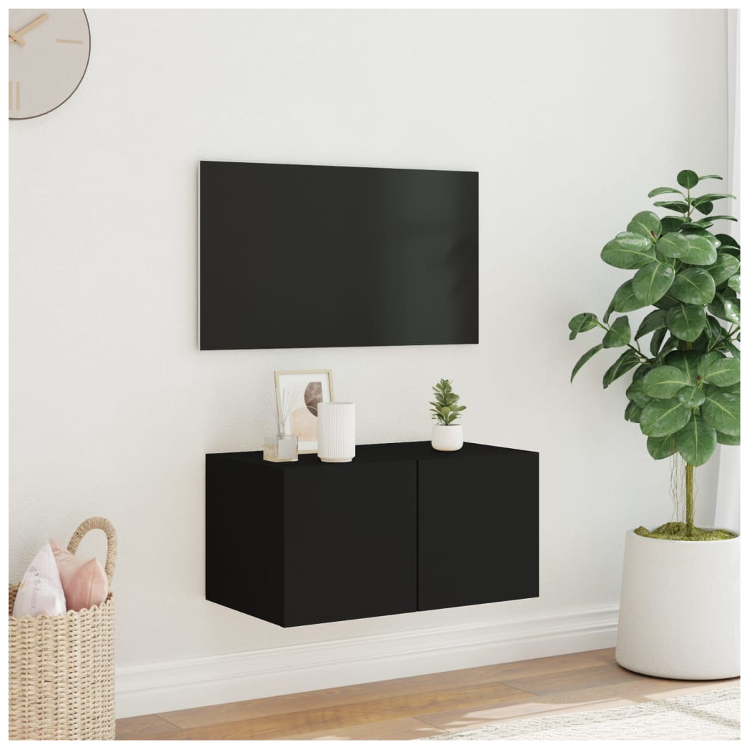 vidaXL TV Wall Cabinet with LED Lights Black 60x35x31 cm