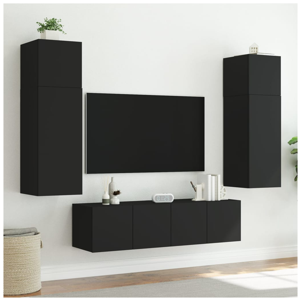 vidaXL TV Wall Cabinet with LED Lights Black 60x35x31 cm