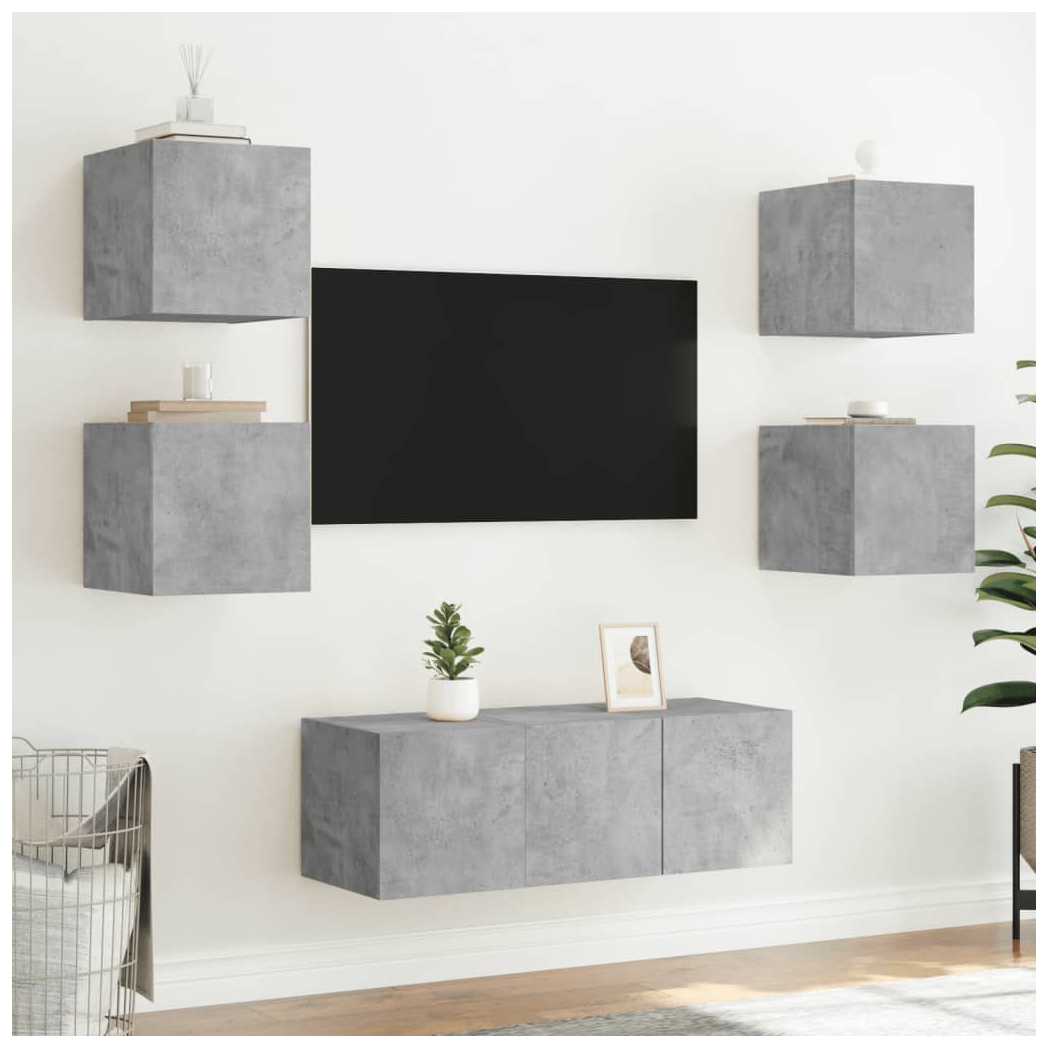 vidaXL TV Wall Cabinets with LED Lights 2 pcs Concrete Grey 30.5x35x30 cm