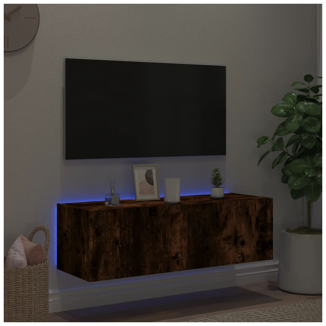 vidaXL TV Wall Cabinet with LED Lights Smoked Oak 100x35x31 cm