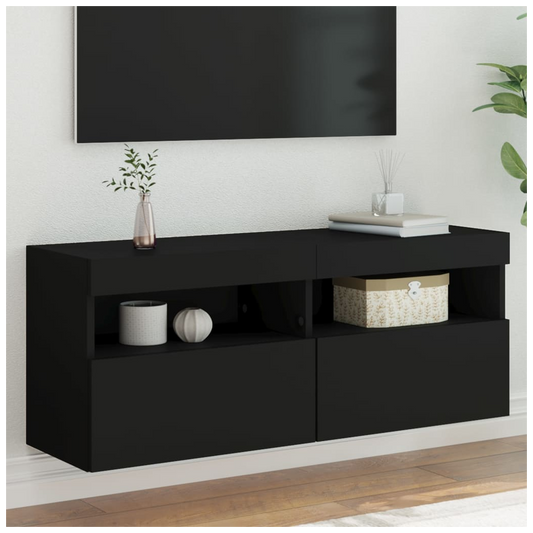 vidaXL TV Wall Cabinet with LED Lights Black 100x30x40 cm