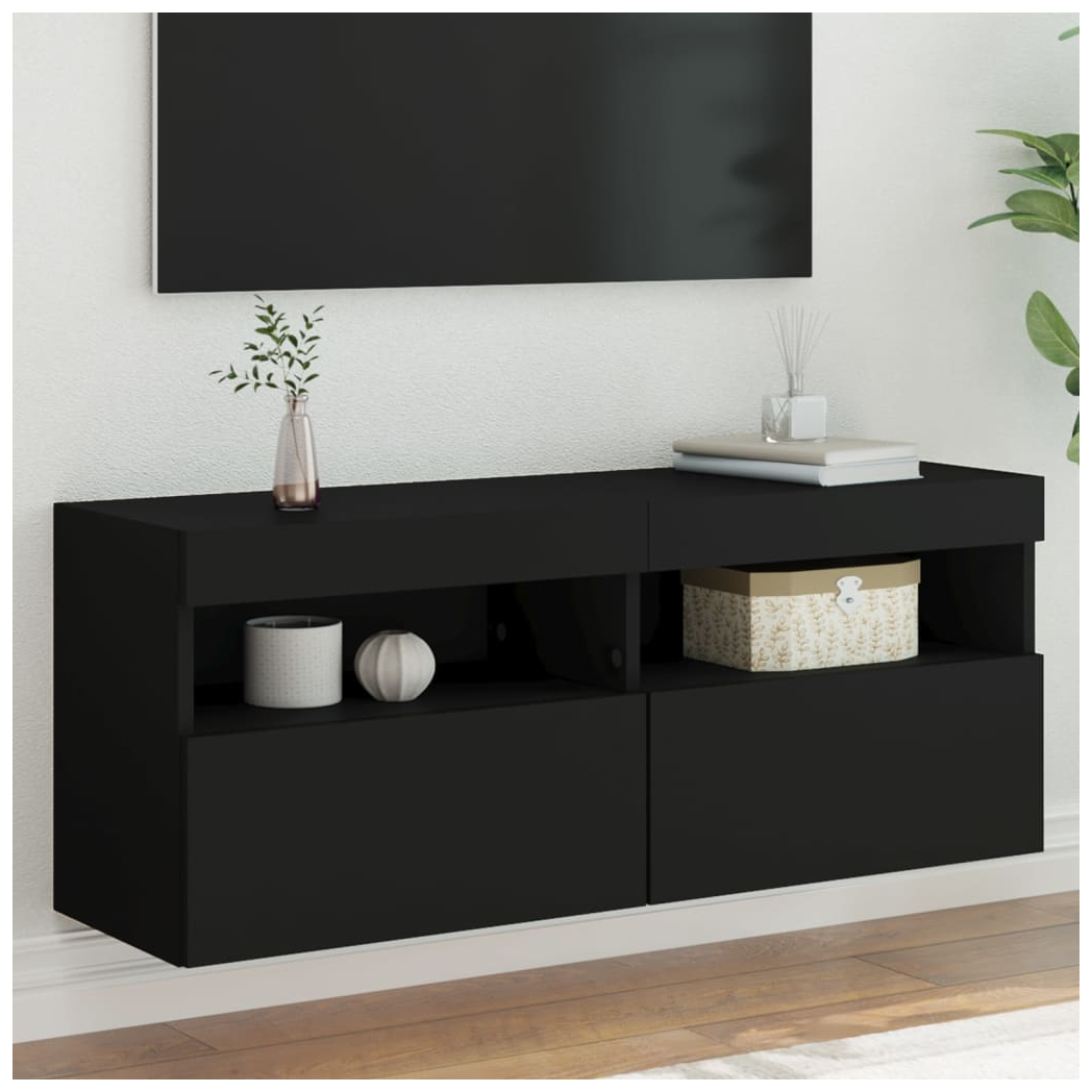 vidaXL TV Wall Cabinet with LED Lights Black 100x30x40 cm