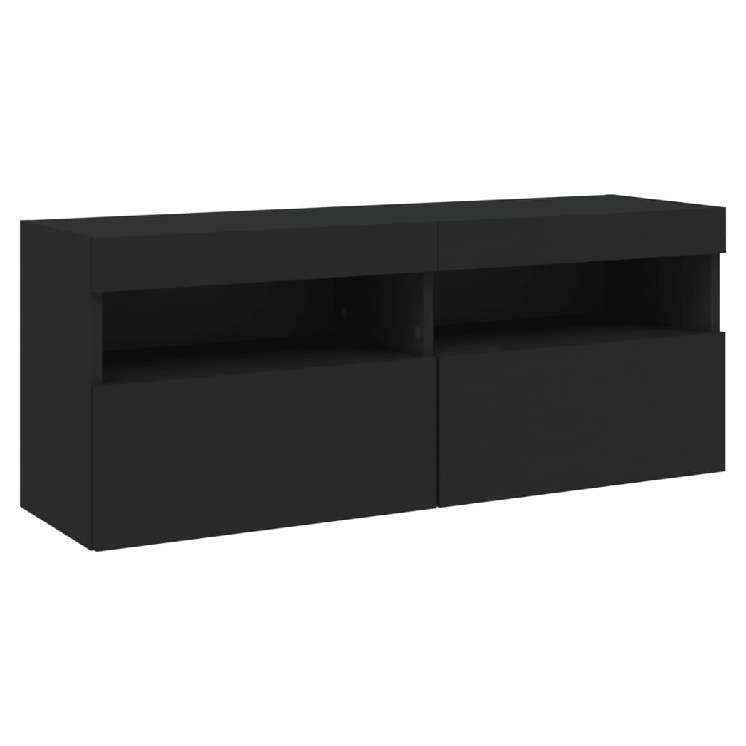 vidaXL TV Wall Cabinet with LED Lights Black 100x30x40 cm