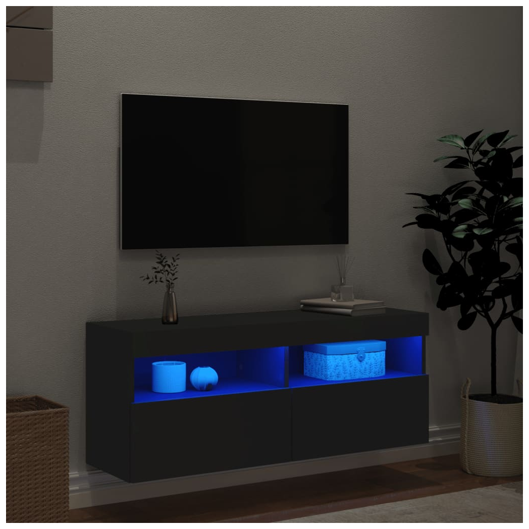 vidaXL TV Wall Cabinet with LED Lights Black 100x30x40 cm