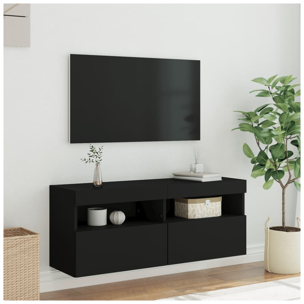 vidaXL TV Wall Cabinet with LED Lights Black 100x30x40 cm