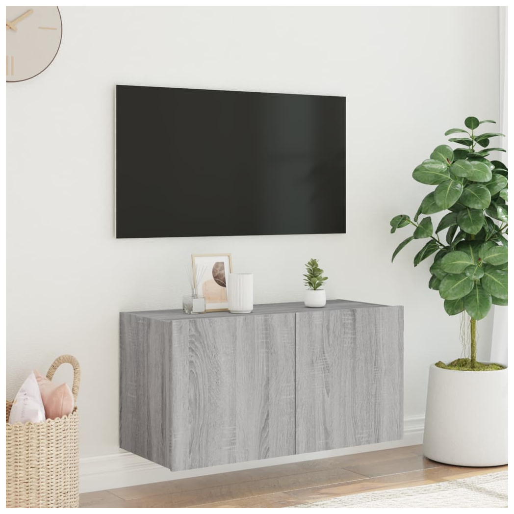 vidaXL TV Wall Cabinet with LED Lights Grey Sonoma 80x35x41 cm