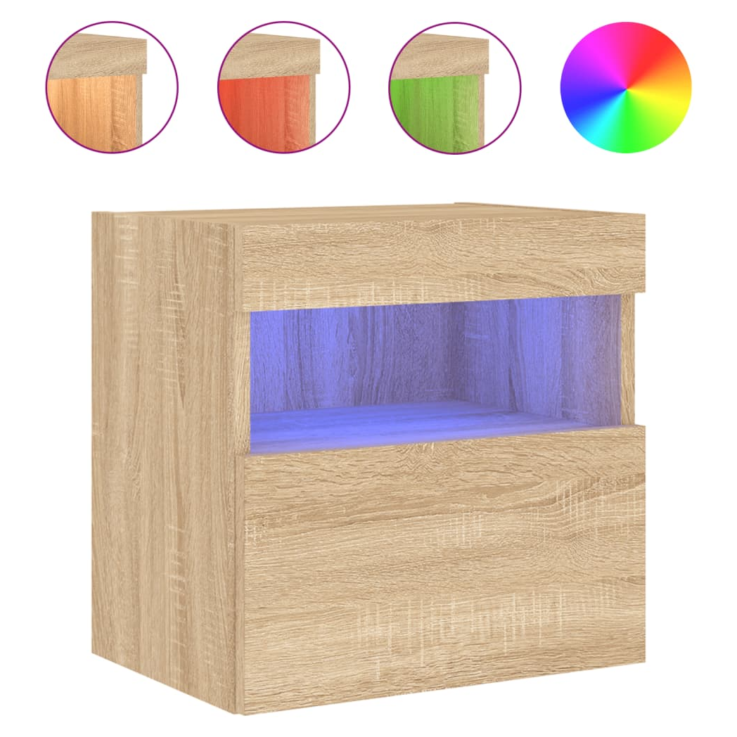 vidaXL TV Wall Cabinet with LED Lights Sonoma Oak 40x30x40 cm