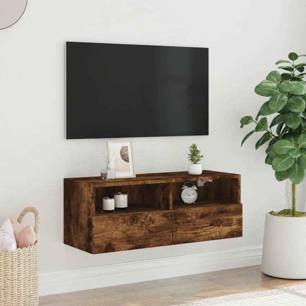 vidaXL TV Wall Cabinet Smoked Oak 80x30x30 cm Engineered Wood