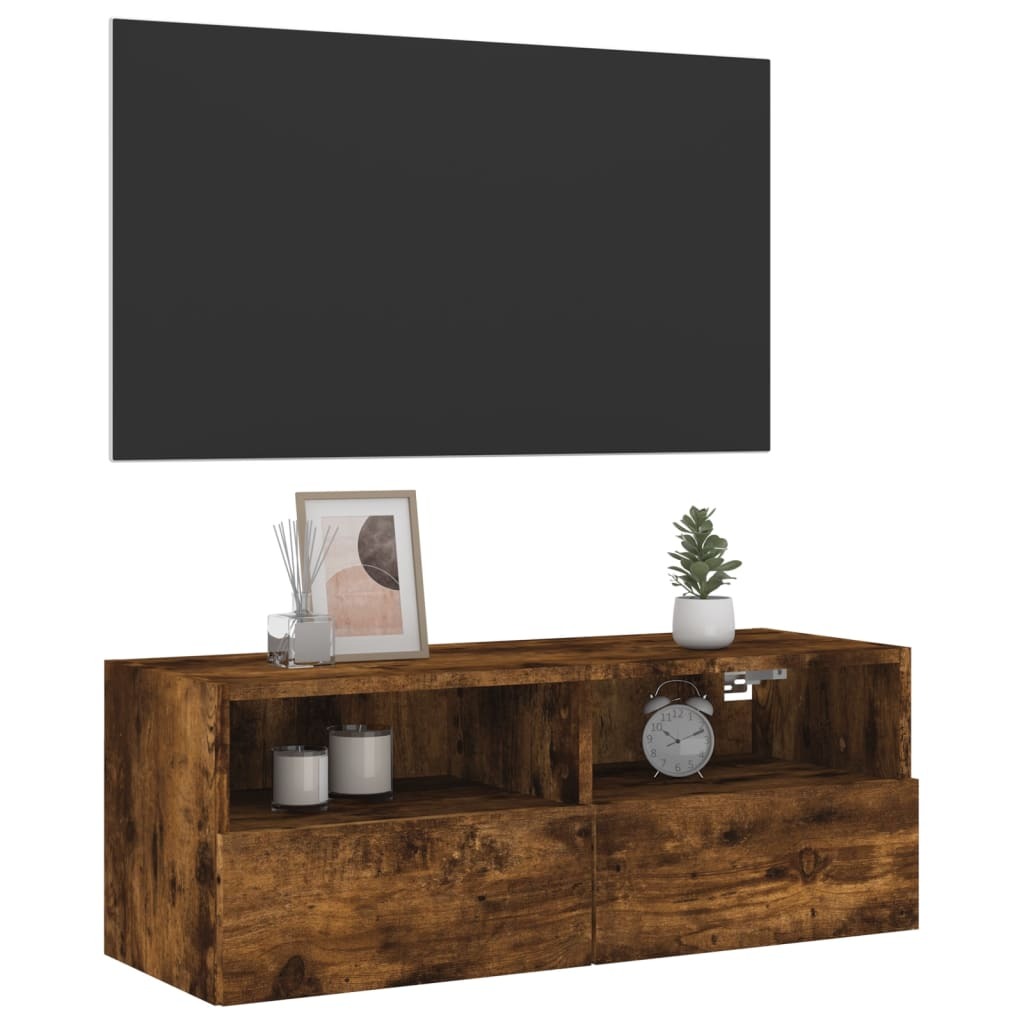 vidaXL TV Wall Cabinet Smoked Oak 80x30x30 cm Engineered Wood