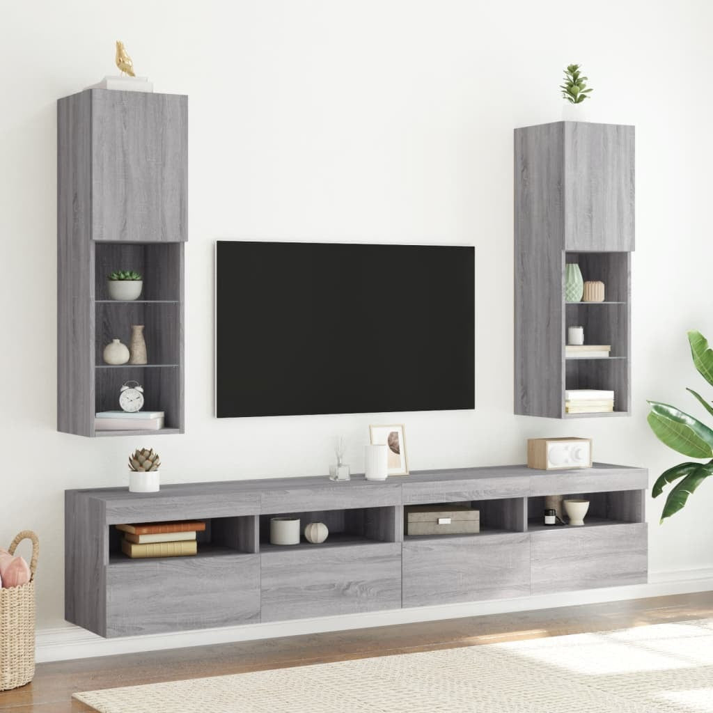 vidaXL TV Cabinet with LED Lights Grey Sonoma 30.5x30x102 cm