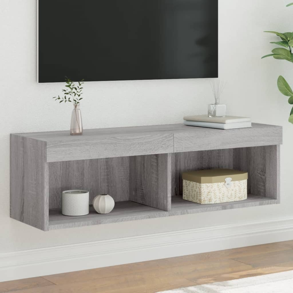 vidaXL TV Cabinet with LED Lights Grey Sonoma 100x30x30 cm