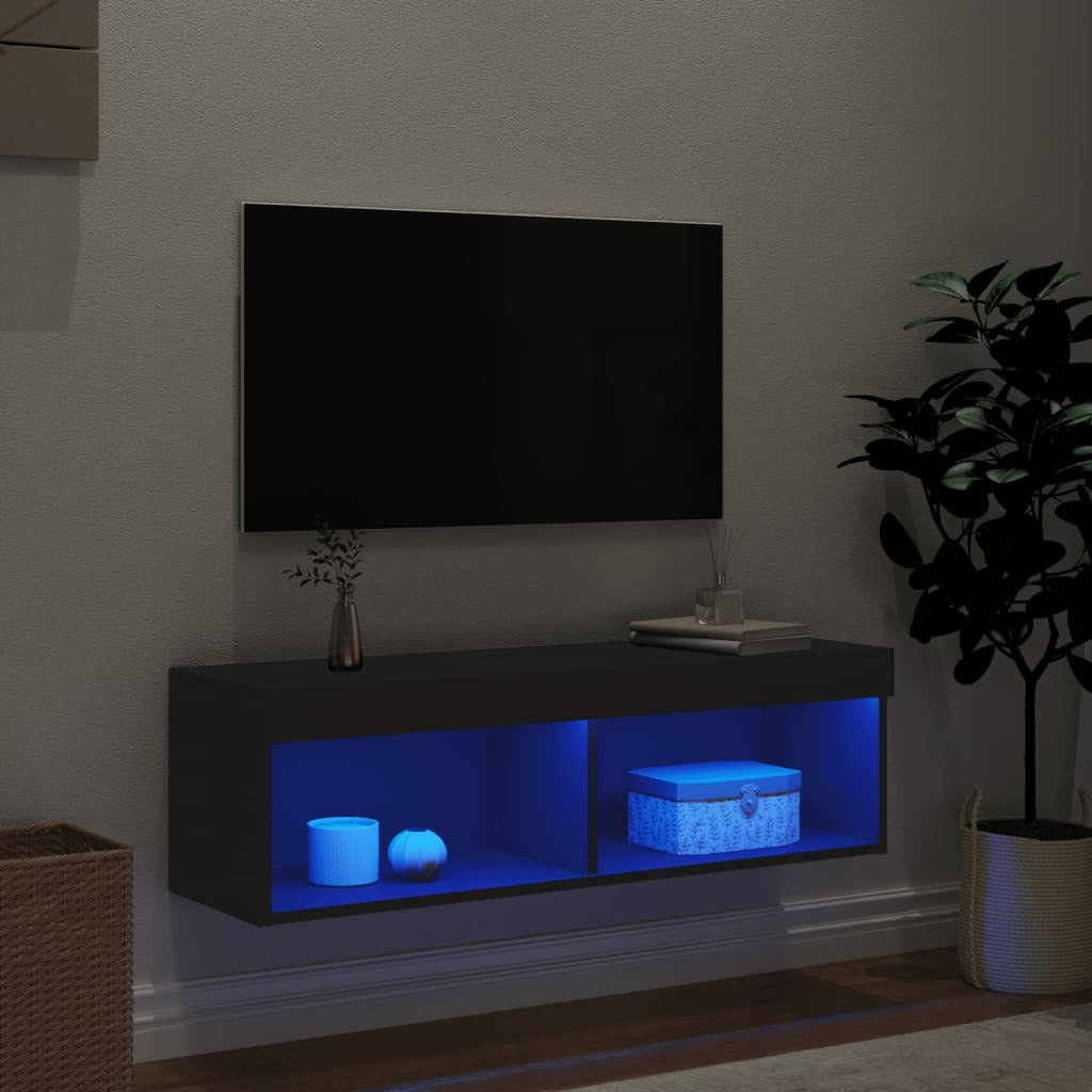 vidaXL TV Cabinet with LED Lights Black 100x30x30 cm