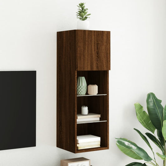 vidaXL TV Cabinet with LED Lights Brown Oak 30.5x30x90 cm