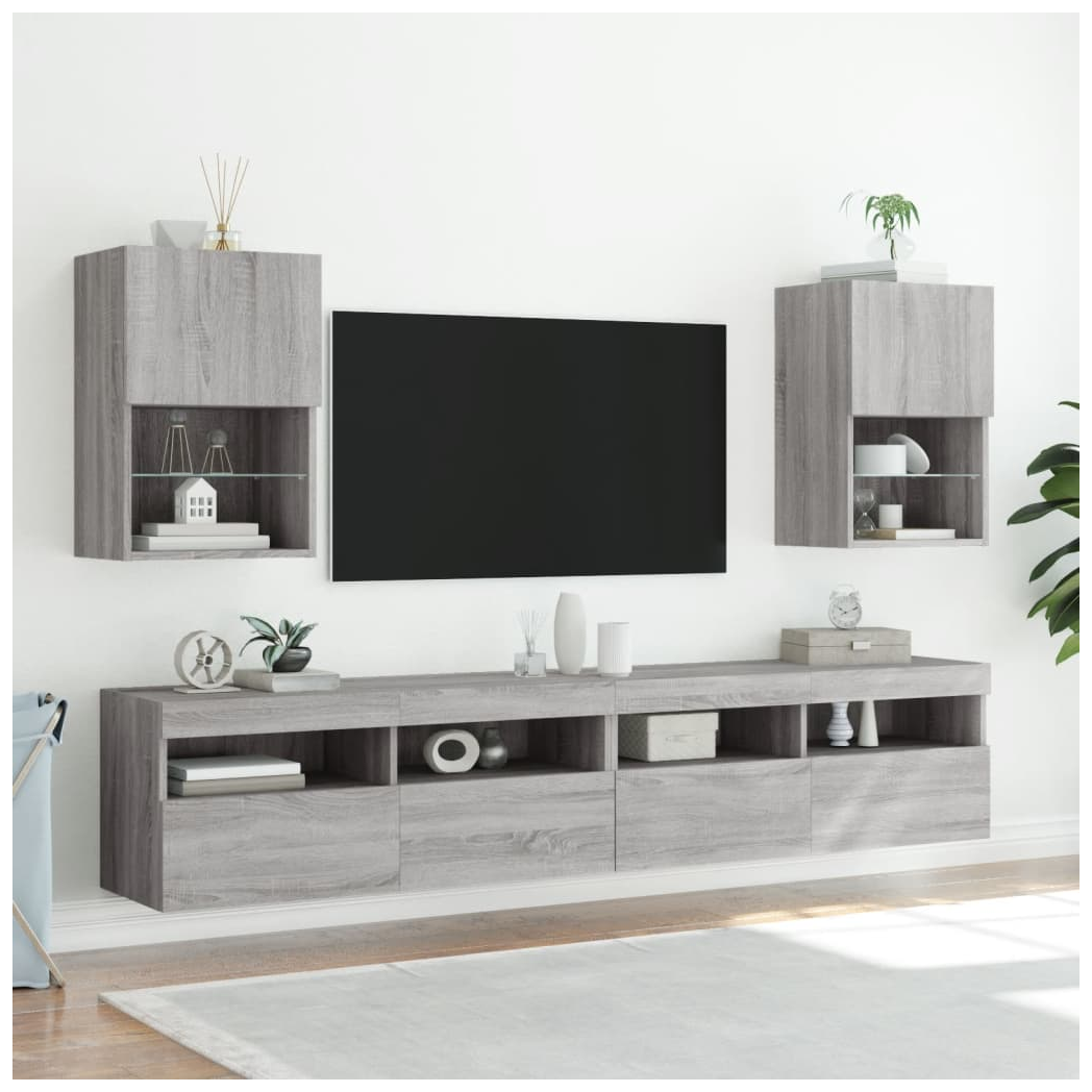 vidaXL TV Cabinet with LED Lights Grey Sonoma 40.5x30x60 cm