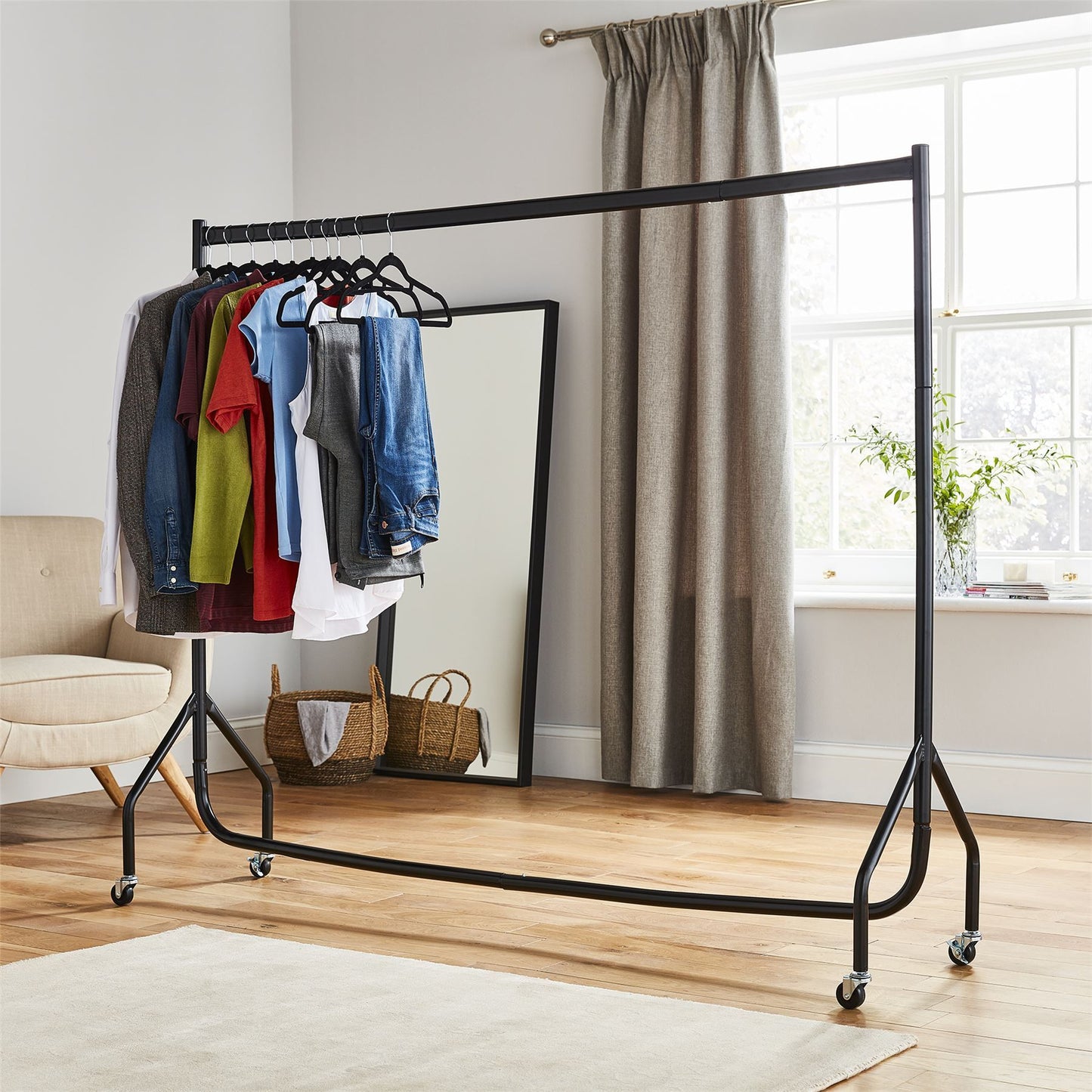 Steel Heavy Duty Tall Clothes Rail & Wheels Included