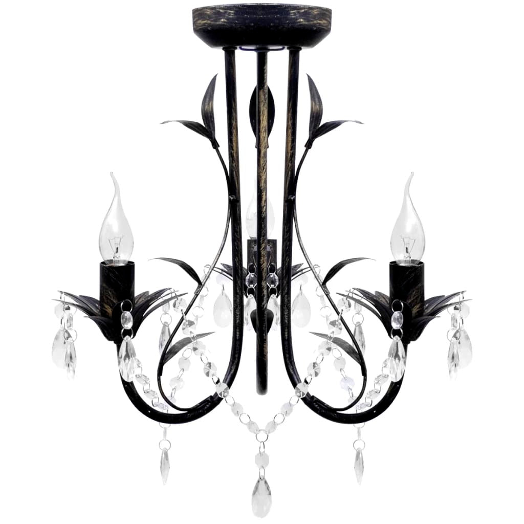 Art Nouveau Style Black Chandelier Crystal Beads 3xE14 Bulbs